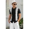 imageNITAGUT Mens Polo Shirts Vintage Striped Knitting Short Sleeves Button Down Golf ShirtsBlack Gray