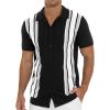 imageNITAGUT Mens Polo Shirts Vintage Striped Knitting Short Sleeves Button Down Golf ShirtsBlack Gray