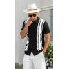 imageNITAGUT Mens Polo Shirts Vintage Striped Knitting Short Sleeves Button Down Golf ShirtsBlack Gray