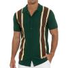 imageNITAGUT Mens Polo Shirts Vintage Striped Knitting Short Sleeves Button Down Golf ShirtsGreen