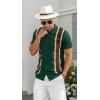 imageNITAGUT Mens Polo Shirts Vintage Striped Knitting Short Sleeves Button Down Golf ShirtsGreen