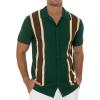 imageNITAGUT Mens Polo Shirts Vintage Striped Knitting Short Sleeves Button Down Golf ShirtsGreen