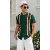 imageNITAGUT Mens Polo Shirts Vintage Striped Knitting Short Sleeves Button Down Golf ShirtsGreen