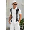 imageNITAGUT Mens Polo Shirts Vintage Striped Knitting Short Sleeves Button Down Golf ShirtsWhite Black