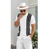 imageNITAGUT Mens Polo Shirts Vintage Striped Knitting Short Sleeves Button Down Golf ShirtsWhite Black