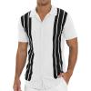 imageNITAGUT Mens Polo Shirts Vintage Striped Knitting Short Sleeves Button Down Golf ShirtsWhite Black