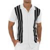 imageNITAGUT Mens Polo Shirts Vintage Striped Knitting Short Sleeves Button Down Golf ShirtsWhite Black