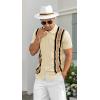 imageNITAGUT Mens Polo Shirts Vintage Striped Knitting Short Sleeves Button Down Golf ShirtsYellow