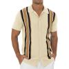 imageNITAGUT Mens Polo Shirts Vintage Striped Knitting Short Sleeves Button Down Golf ShirtsYellow