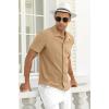 imageNITAGUT Mens Short Sleeve Shirts Casual Button Down Shirts Vacation Beach Summer Hollow Out Tops01 Khaki
