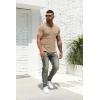 imageNITAGUT Polo Shirts for Men V Neck Slim Fit Short Sleeve Performance Golf Shirt Knit Soft TeesBeige