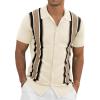 imageNITAGUT Mens Polo Shirts Vintage Striped Knitting Short Sleeves Button Down Golf ShirtsBeige