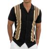 imageNITAGUT Mens Polo Shirts Vintage Striped Knitting Short Sleeves Button Down Golf ShirtsBlack Almond