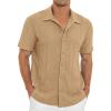 imageNITAGUT Mens Short Sleeve Shirts Casual Button Down Shirts Vacation Beach Summer Hollow Out Tops01 Khaki