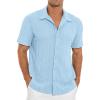imageNITAGUT Mens Short Sleeve Shirts Casual Button Down Shirts Vacation Beach Summer Hollow Out Tops01 Light Blue
