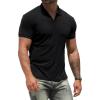 imageNITAGUT Polo Shirts for Men V Neck Slim Fit Short Sleeve Performance Golf Shirt Knit Soft TeesBlack