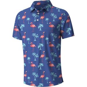 imageNITAGUT Golf Shirts for Men Short Sleeve Dry Fit Print Performance Moisture Wicking Polo Shirt