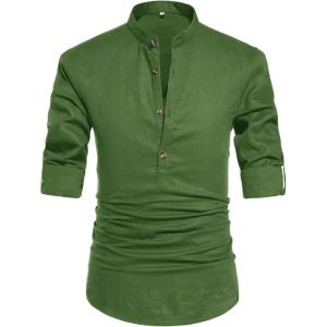 imageNITAGUT Men Henley Neck Long Sleeve Daily Look Linen ShirtsArmy Green