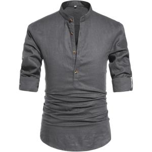 imageNITAGUT Men Henley Neck Long Sleeve Daily Look Linen ShirtsDark Grey