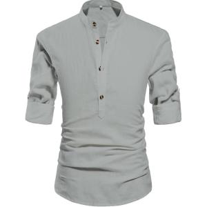 imageNITAGUT Men Henley Neck Long Sleeve Daily Look Linen ShirtsGrey