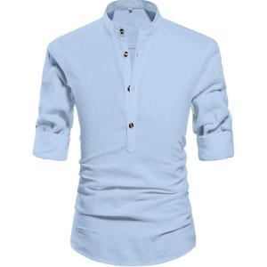 imageNITAGUT Men Henley Neck Long Sleeve Daily Look Linen ShirtsLight Blue
