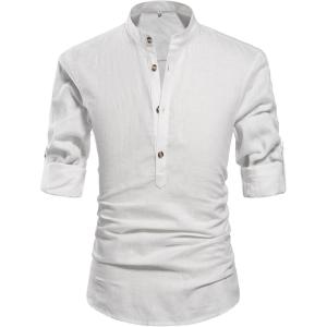 imageNITAGUT Men Henley Neck Long Sleeve Daily Look Linen ShirtsWhite