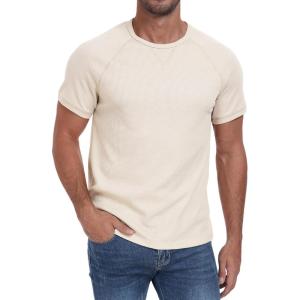 imageNITAGUT Mens Casual Waffle TShirts Short Sleeve Crewneck Solid Summer TeesBeige