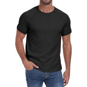 imageNITAGUT Mens Casual Waffle TShirts Short Sleeve Crewneck Solid Summer TeesBlack