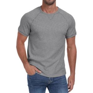 imageNITAGUT Mens Casual Waffle TShirts Short Sleeve Crewneck Solid Summer TeesDark Gray