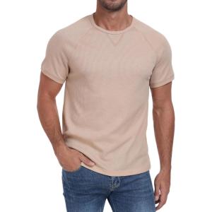 imageNITAGUT Mens Casual Waffle TShirts Short Sleeve Crewneck Solid Summer TeesKhaki