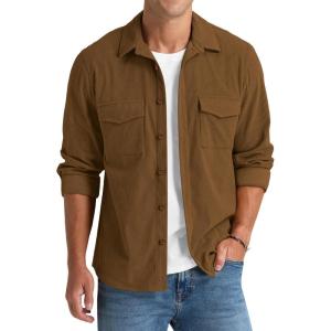 imageNITAGUT Mens Corduroy Shirt Long Sleeve Button Down Work Shirt Jacket with Chest Flap PocketBrown