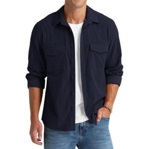 imageNITAGUT Mens Corduroy Shirt Long Sleeve Button Down Work Shirt Jacket with Chest Flap PocketNavy Blue