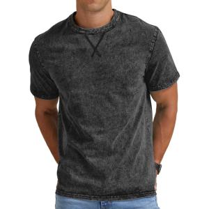 imageNITAGUT Mens Distressed Cotton Shirts Vintage Hipster Hip Hop Longline Crew Neck TShirt01black