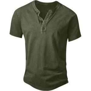 imageNITAGUT Mens Distressed Henley Shirts Retro Short Sleeve Cotton Tee Shirts Casual Button Down Washed TShirtsDeep Green