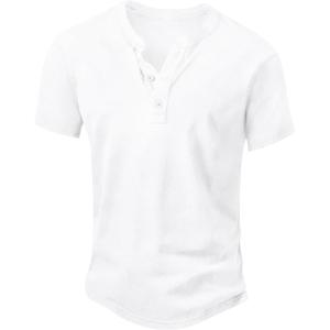 imageNITAGUT Mens Distressed Henley Shirts Retro Short Sleeve Cotton Tee Shirts Casual Button Down Washed TShirtsWhite
