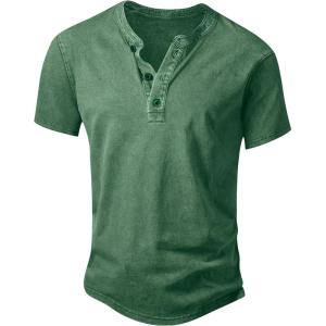 imageNITAGUT Mens Distressed Henley Shirts Retro Short Sleeve Cotton Tee Shirts Casual Button Down Washed TShirtsZ Army Green