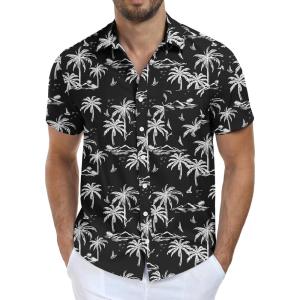 imageNITAGUT Mens Hawaiian Shirts Button Down Short Sleeve Tropical Vacation Beach Shirts with PocketBlack  Coconut Tree