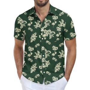 imageNITAGUT Mens Hawaiian Shirts Button Down Short Sleeve Tropical Vacation Beach Shirts with PocketDark Green  Flowers