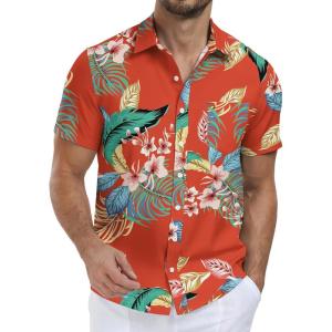 imageNITAGUT Mens Hawaiian Shirts Button Down Short Sleeve Tropical Vacation Beach Shirts with PocketRed Flower