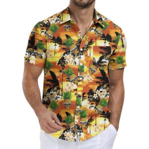 imageNITAGUT Mens Hawaiian Shirts Button Down Short Sleeve Tropical Vacation Beach Shirts with PocketYellow Pineapple