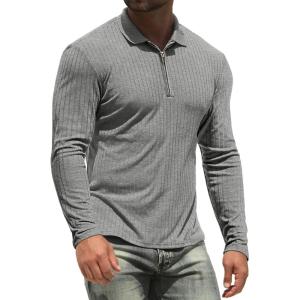 imageNITAGUT Mens Polo Shirts Long and Short Sleeve Performance Slim Fit Zip TShirts for Sports Golf Tennis Workout01 Dark Grey