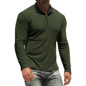 imageNITAGUT Mens Polo Shirts Long and Short Sleeve Performance Slim Fit Zip TShirts for Sports Golf Tennis Workout01 Drak Green