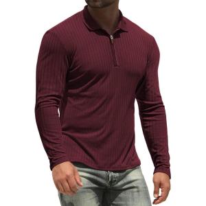 imageNITAGUT Mens Polo Shirts Long and Short Sleeve Performance Slim Fit Zip TShirts for Sports Golf Tennis Workout01 Wine Red