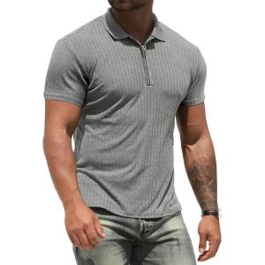 imageNITAGUT Mens Polo Shirts Long and Short Sleeve Performance Slim Fit Zip TShirts for Sports Golf Tennis Workout02 Dark Gray