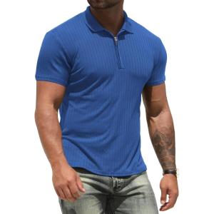 imageNITAGUT Mens Polo Shirts Long and Short Sleeve Performance Slim Fit Zip TShirts for Sports Golf Tennis Workout02 Royal Blue