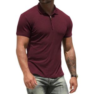 imageNITAGUT Mens Polo Shirts Long and Short Sleeve Performance Slim Fit Zip TShirts for Sports Golf Tennis Workout02 Wine Red