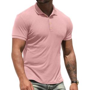 imageNITAGUT Mens Polo Shirts Shortsampamp Long Sleeve Casual Slim Fit Workout Shirts01pink