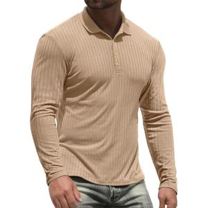 imageNITAGUT Mens Polo Shirts Shortsampamp Long Sleeve Casual Slim Fit Workout Shirts02beige