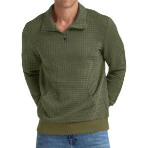 imageNITAGUT Mens Quarter Zip Sweatshirt Long Sleeve Waffle Pullover Sweatshirt with PocketArmy Green