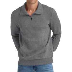 imageNITAGUT Mens Quarter Zip Sweatshirt Long Sleeve Waffle Pullover Sweatshirt with PocketDark Gray